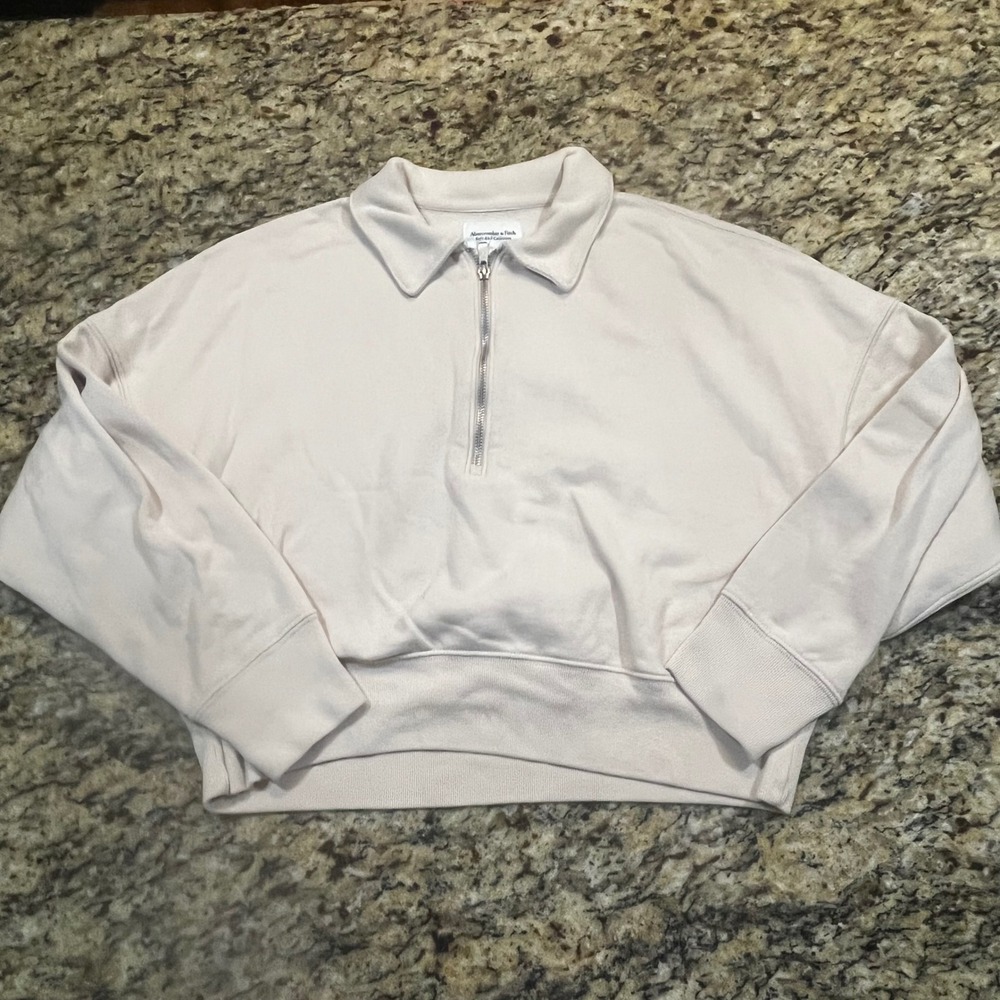 Abercrombie & Fitch Soft A&F Collection Quarter Zip Sweatshirt Cream Womens M